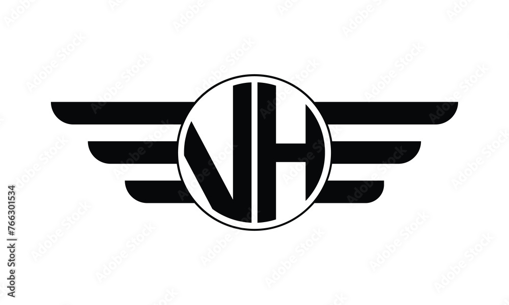 VH initial letter circle wings icon gaming logo design vector template ...