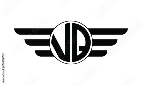 VQ initial letter circle wings icon gaming logo design vector template. batman logo, sports logo, monogram, polygon, war game, symbol, playing logo, abstract, fighting, typography, minimal, wings logo