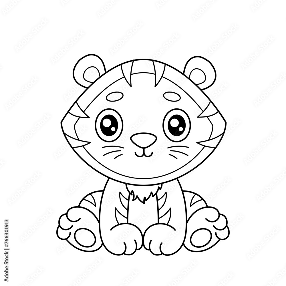 Cute tiger. Cute animals. Coloring book, black and white vector illustration. Cute tiger. Cute animals. Coloring book, black and white vector illustration.