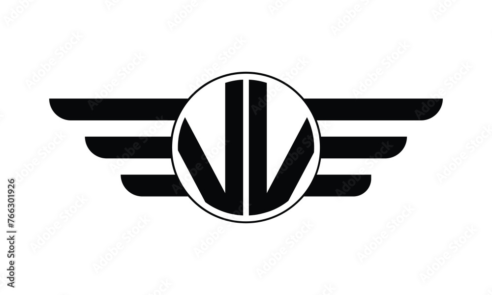 VV initial letter circle wings icon gaming logo design vector template. batman logo, sports logo, monogram, polygon, war game, symbol, playing logo, abstract, fighting, typography, minimal, wings logo - obrazy, fototapety, plakaty 