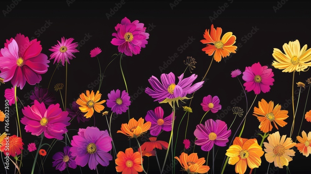 Flowers on a black background in modern format Flowers on a black background in modern format
