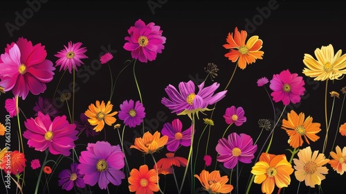 Flowers on a black background in modern format