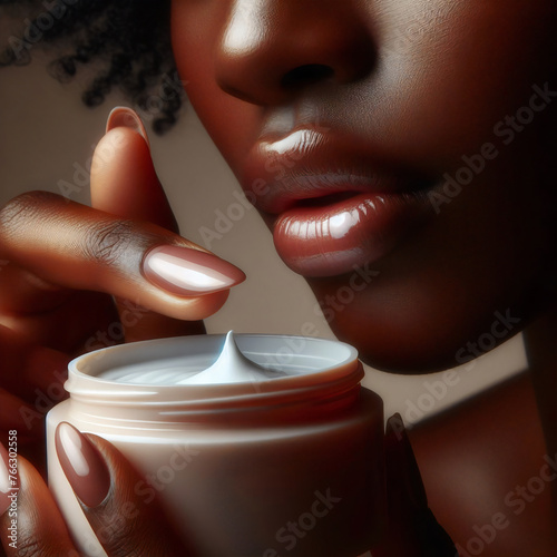 hand with cosmetic cream lotion, african woman