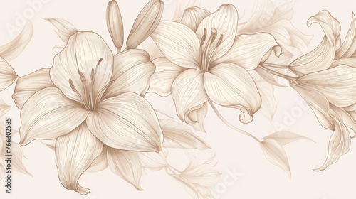 Modern illustration of a floral pattern with lilies. Design element. © Mark