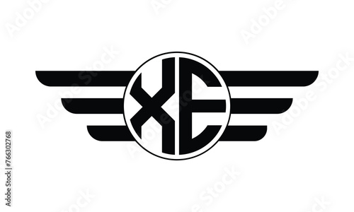 XE initial letter circle wings icon gaming logo design vector template. batman logo, sports logo, monogram, polygon, war game, symbol, playing logo, abstract, fighting, typography, minimal, wings logo