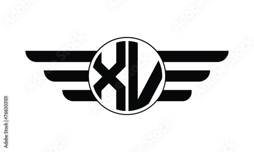 XV initial letter circle wings icon gaming logo design vector template. batman logo, sports logo, monogram, polygon, war game, symbol, playing logo, abstract, fighting, typography, minimal, wings logo