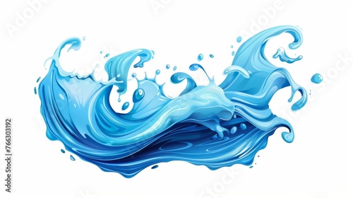 Fresh blue liquid blobs in motion. Streams, waves, drops. Flat modern illustration isolated on white. Fresh water splash and wave.