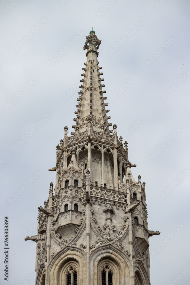 Famous historic Matthias Church in Budapest, Hungary, a must-visit landmark. Gothic architectural and decorative colorful powerful style, Catholic church with neo-Gothic style