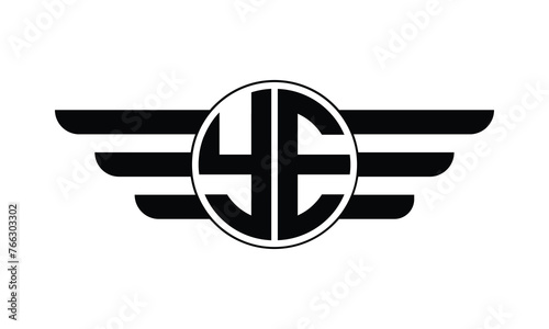 YE initial letter circle wings icon gaming logo design vector template. batman logo, sports logo, monogram, polygon, war game, symbol, playing logo, abstract, fighting, typography, minimal, wings logo