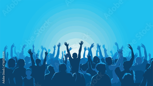 People at the concert  heads and hands on blue background photo