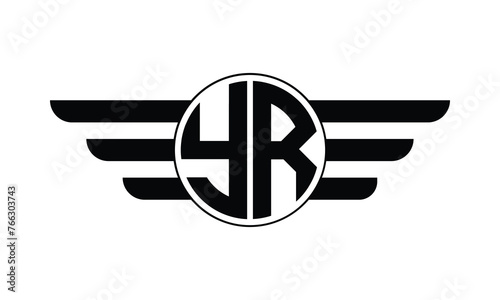 YR initial letter circle wings icon gaming logo design vector template. batman logo, sports logo, monogram, polygon, war game, symbol, playing logo, abstract, fighting, typography, minimal, wings logo
