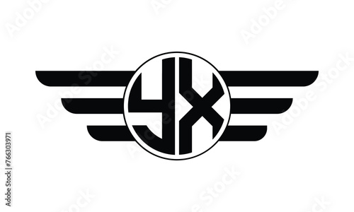 YX initial letter circle wings icon gaming logo design vector template. batman logo, sports logo, monogram, polygon, war game, symbol, playing logo, abstract, fighting, typography, minimal, wings logo