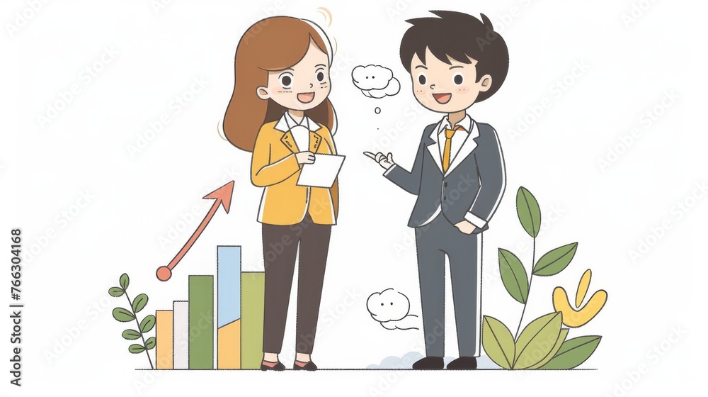 Graph background with business man and woman characters in hand drawn style. Graph background with business man and woman characters in hand drawn style.