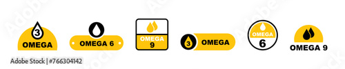 Set of omega 3,6 and 9 vector icons. Fish fat. Essential vitamin. Healthy natural product. Vector 10 Eps.