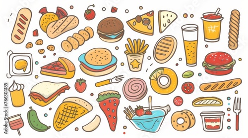 An illustration of a food table with a variety of menus. This is a flat design style minimal modern illustration.