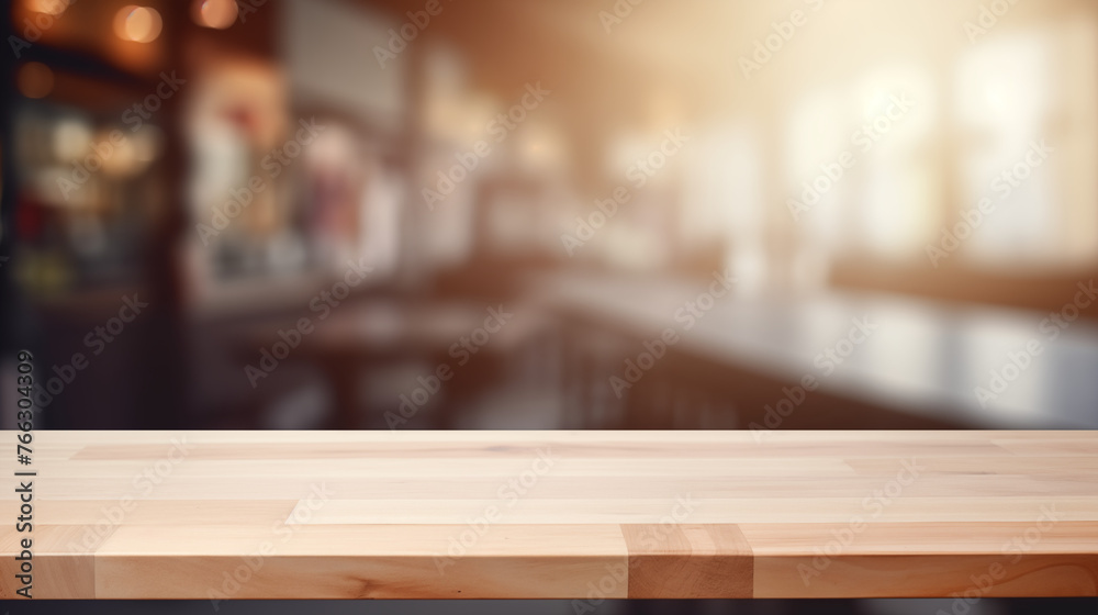 Rustic Wooden Table in Soft Light of a Vintage Style Pub - obrazy, fototapety, plakaty 