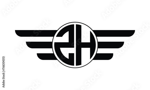 ZH initial letter circle wings icon gaming logo design vector template. batman logo, sports logo, monogram, polygon, war game, symbol, playing logo, abstract, fighting, typography, minimal, wings logo