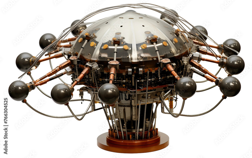Classic Retro Sci-Fi Device with Pulsating Control Isolated on Transparent Background PNG.