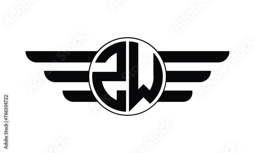 ZW initial letter circle wings icon gaming logo design vector template. batman logo, sports logo, monogram, polygon, war game, symbol, playing logo, abstract, fighting, typography, minimal, wings logo