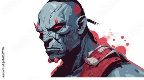 Scary dark fantasy orc with blood and cuts on his fac