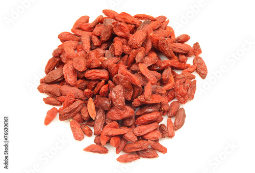 Pile of dry goji seeds isolated on white background