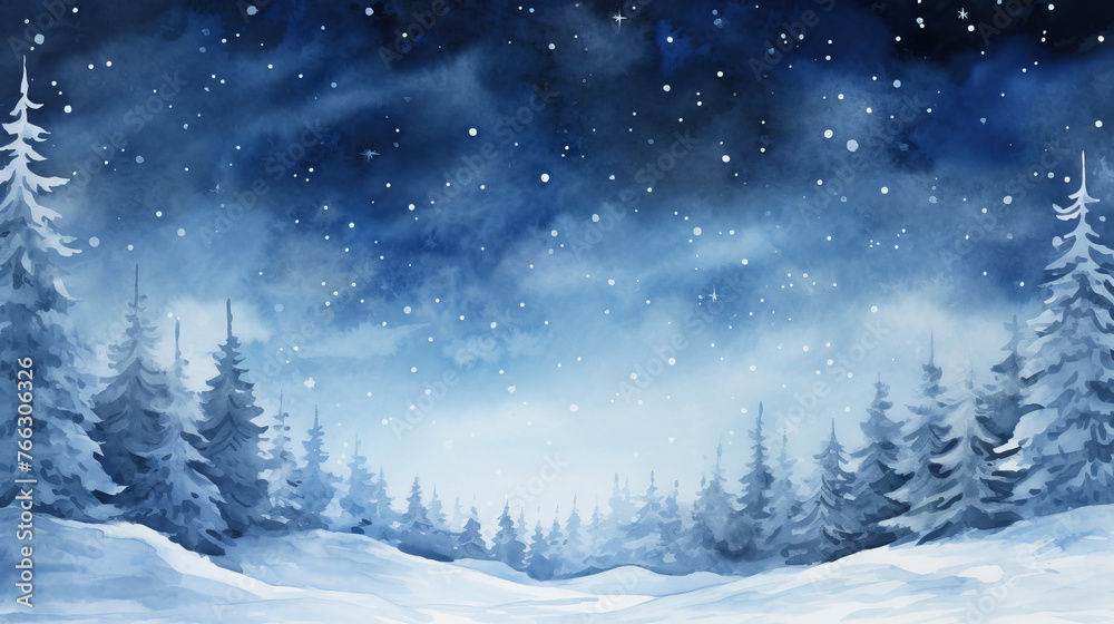 Winter landscape background with snowflakes