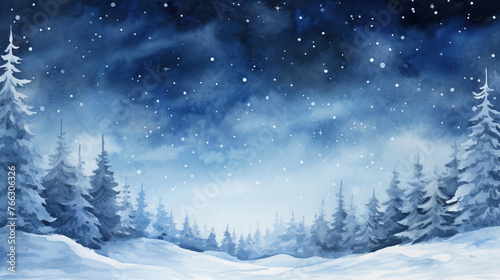 Winter landscape background with snowflakes