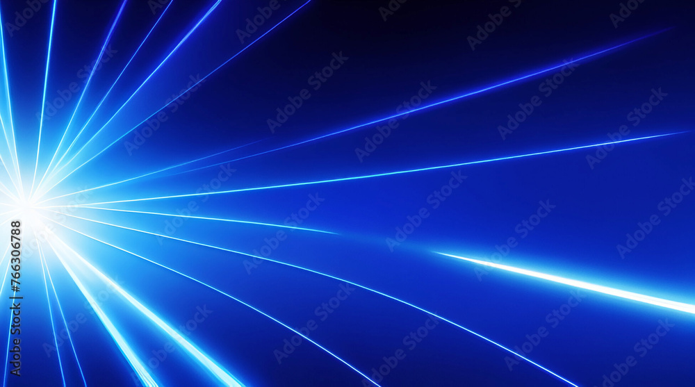 Abstract digital blue light beams on black background stock, abstract background of blue lights and glowing rays.