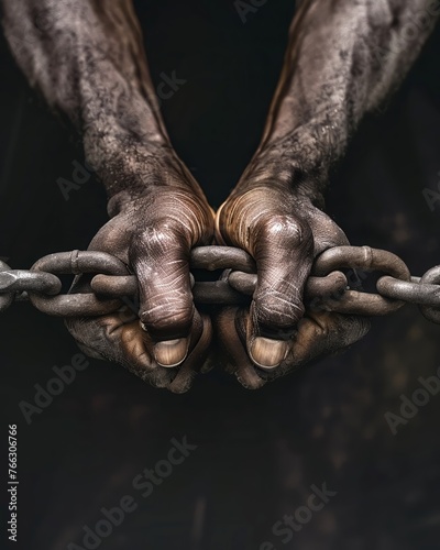 Chain linking two hands, solidarity, closeup, powerful, symbolic, 