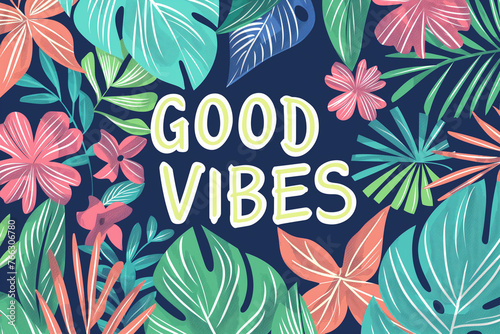 The Words GOOD VIBES, Tropical Design