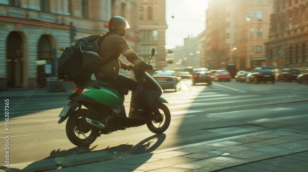 Sunset Commute on Urban Electric Scooter Sunset Commute on Urban Electric Scooter