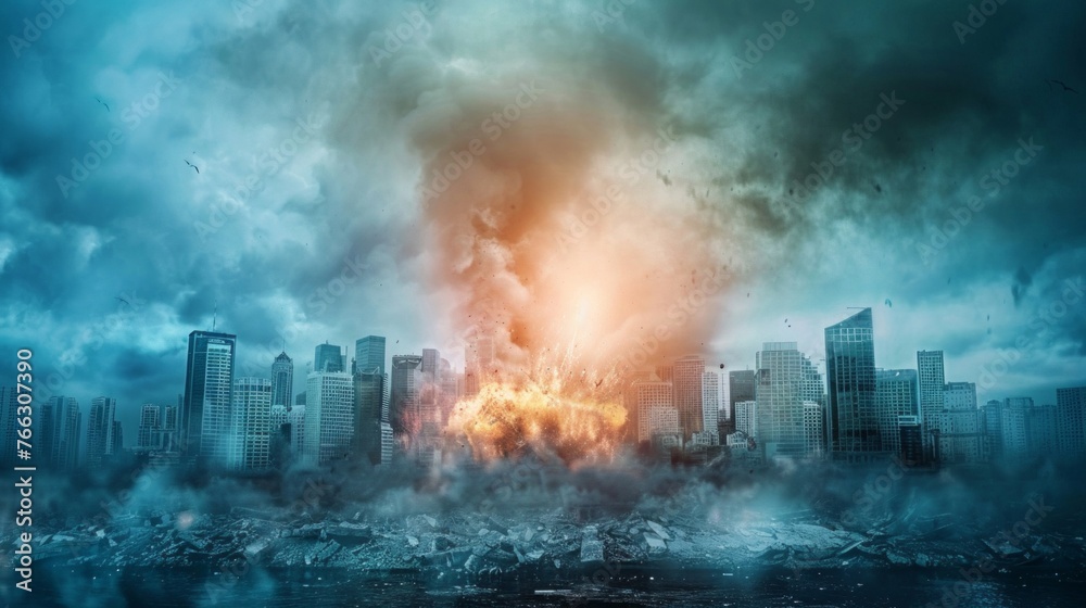 Apocalyptic Explosion in Urban Cityscape