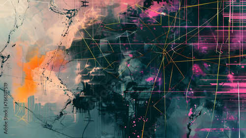 Una composición abstracta que representa la interconexión de los mundos digital y físico photo