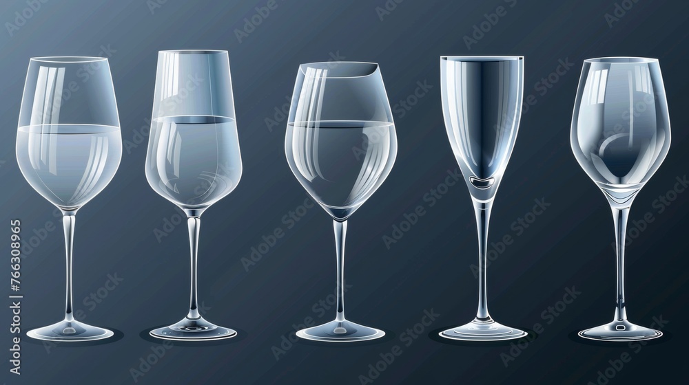 Transparent goblets with glasses, modern icon set