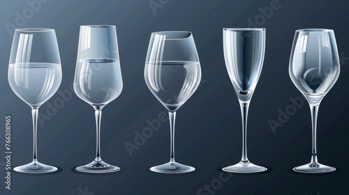 Transparent goblets with glasses, modern icon set photo