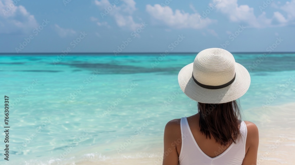 Woman Enjoying Serene Beach Vacation