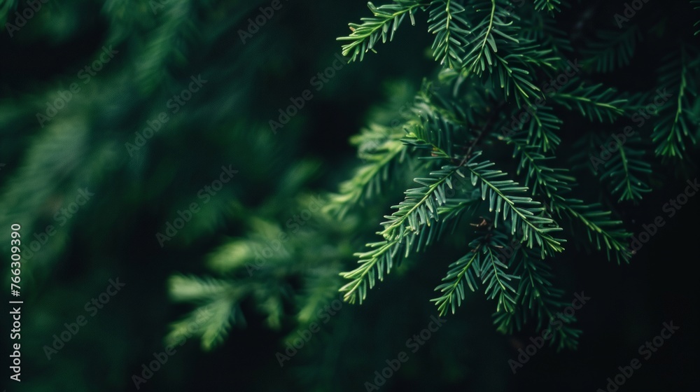 Evergreen Pine Needles with Dark Backdrop