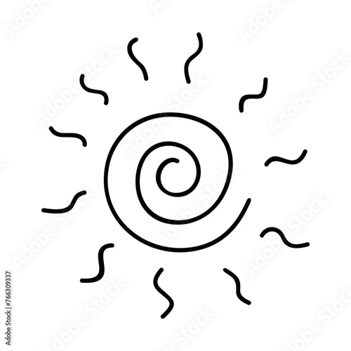 A linear drawing of the sun in the dudul style on a white background.