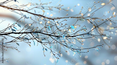 Frosty Leaves on Tree Branches