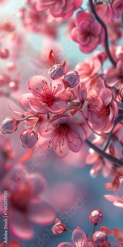 Pink flowers  flowering branches  spring texture  3d  background image for mobile phone  ios  Android  banner for instagram stories  vertical wallpaper