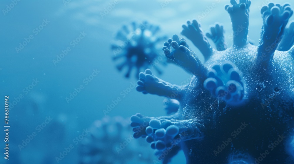 Fototapeta premium Detailed Blue Virus Particles Illustration