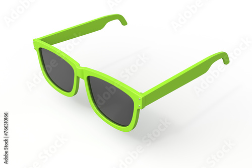 Bright green sunglasses on white background photo