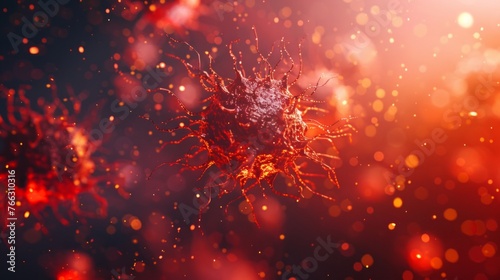 Abstract Red Virus Particles Floating on Dark Backdrop © red_orange_stock