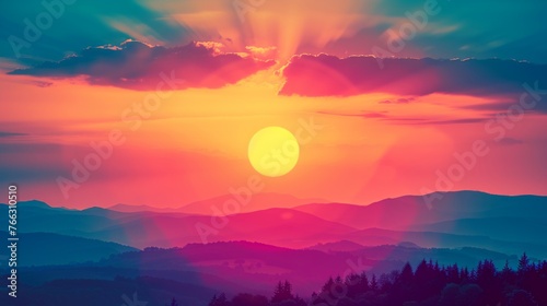 Breathtaking Mountain Sunset and Radiant Sky