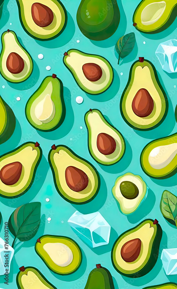 vector illustration, seamless pattern with avocado, tropical citrus and ice, background for smartphone, print, design, vector illustration, seamless pattern with avocado, tropical citrus and ice, background for smartphone, print, design,