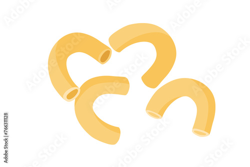 Pasta type conchiglie in flat style in shells shape isolated on white background. Carbohydrate diet. Nutrient complex diet vector illustration. Traditional Italian Food for Menu, shop, packaging.