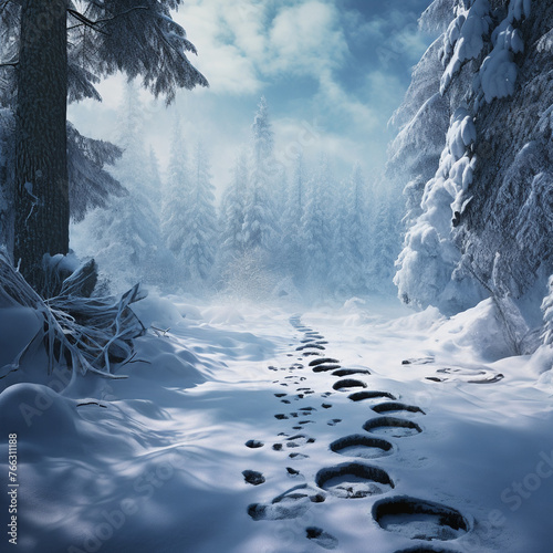 Bigfoot vs human footprints in the snow , 3D style