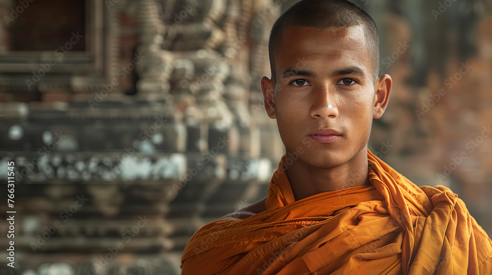 Fototapeta premium A portrait of young monk, ai