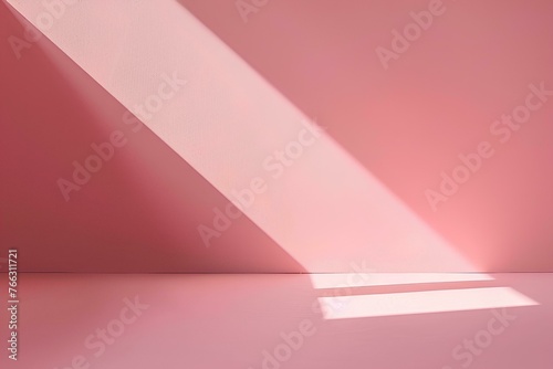 Empty room with pink walls, concrete floor and sunlight. 3d rendering