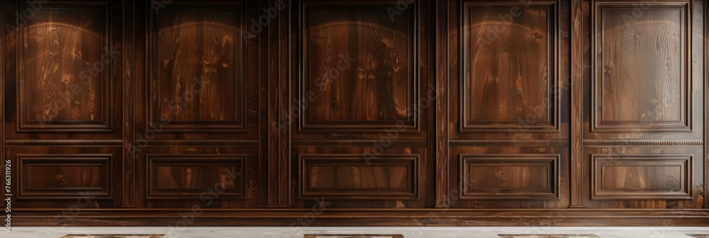 empty room with brown natural wood wall panels background with ceramic floor,Luxury wood paneling background or texture. highly crafted classic or traditional wood paneling, with a frame pattern empty room with brown natural wood wall panels background with ceramic floor,Luxury wood paneling background or texture. highly crafted classic or traditional wood paneling, with a frame pattern